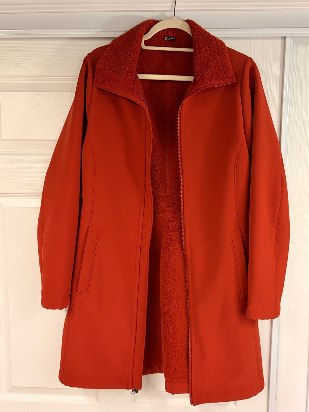 Patagonia Orange Trench Coat with Sherpa Collar